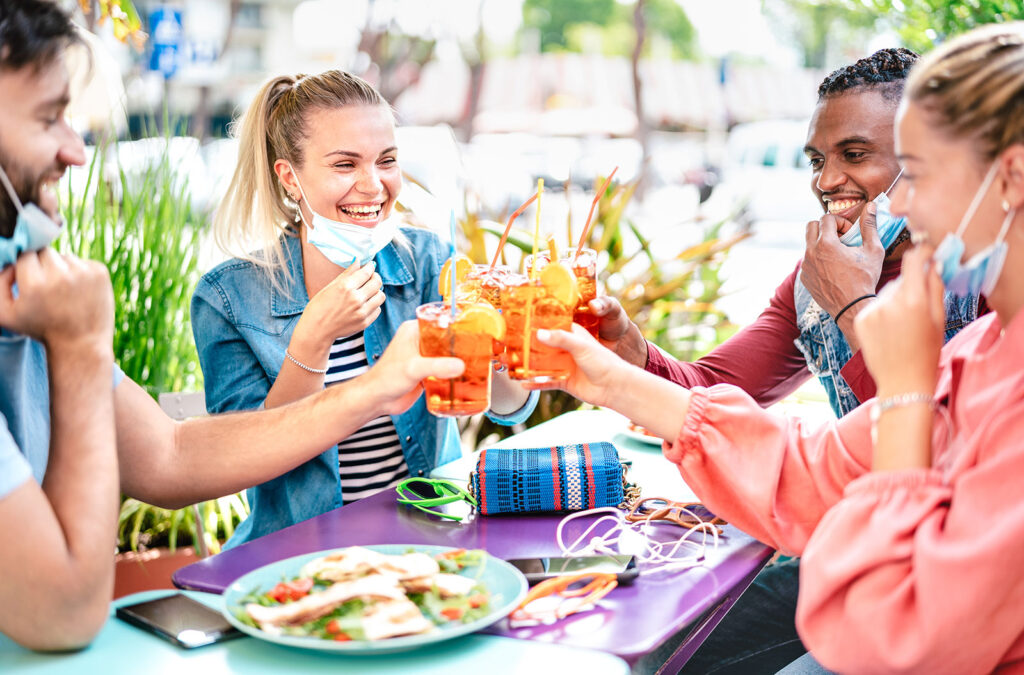 Restaurant Guests Outdoor Dining with Face Masks