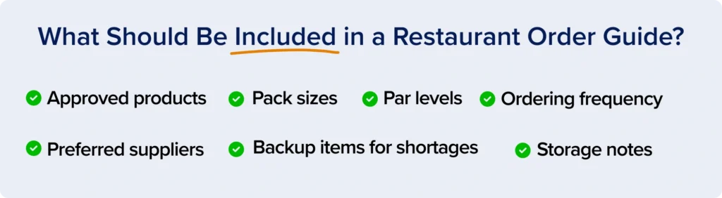 Restaurant order guide checklist